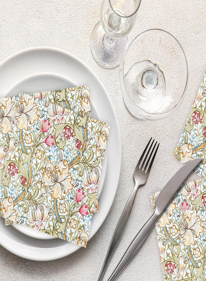 Quera 50 Pack William Morris Cocktail Napkins Golden Lily White Paper Napkins Beverage Napkins Disposable Paper Party Napkin Pack Decoration 5 "X 5" - Image 5