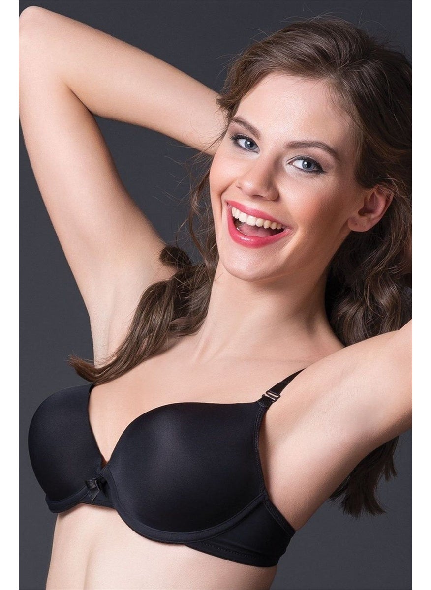 Magic Form 2687 Women's Black Plain Fabric Support Padded Push-Up Bra  - Image 1