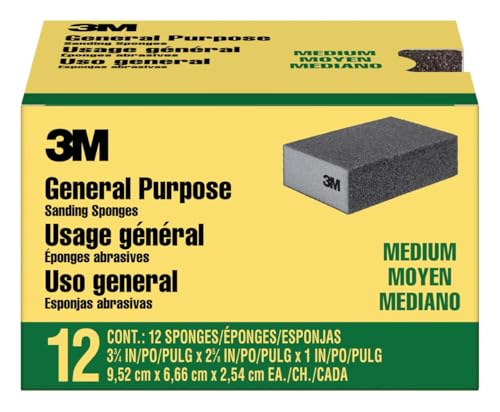 3M Sanding Sponge Block, 12-Pack, Medium Grits, 3-3/4 in x 2-5/8 in, Designed For Sanding Wood, Paint, Metal, Plastic or Drywall, Features 3M Abrasive, Made with Durable Flexible Foam (CP002-12P) - Image 1