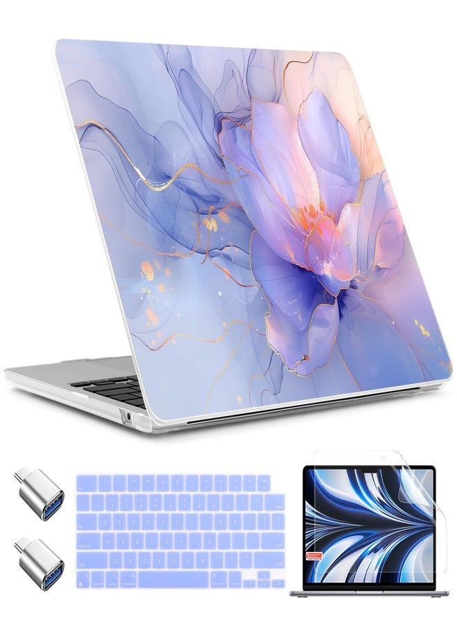 TWOLSKOO M4 MacBook Air 15 inch Case 2025-2023 Release Model M4 A3241 M3 A3114 M2 A2941, Plastic Hard Shell with Screen Protector & Keyboard Cover & Type C Adapter, Blue Marble - Image 1