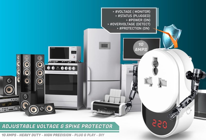 EuroControls Euro SVP-10 10 Amp Digital Adjustable Under/Over Voltage Protector & Spike Protector Socket Voltage Guard with Display - Time Delay & India Compatible socket & Plug with auto recovery - Image 4