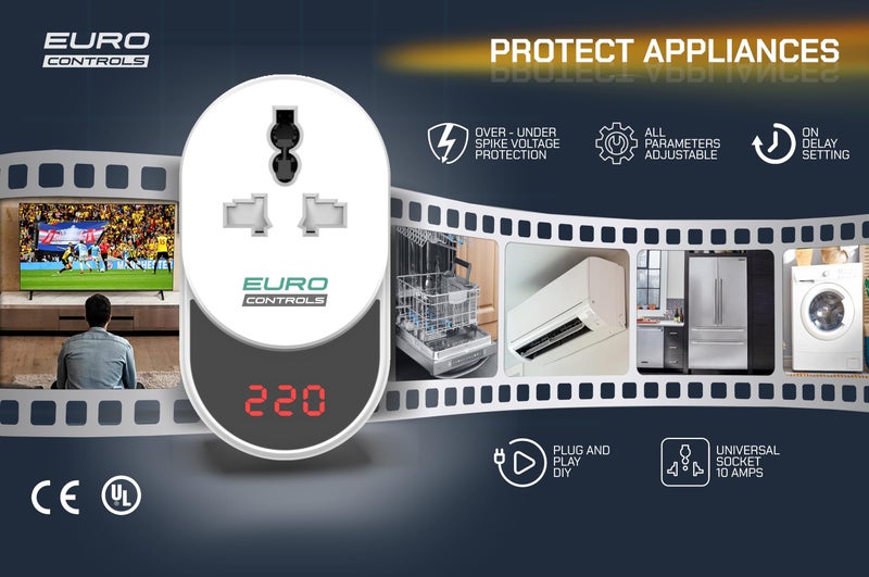 EuroControls Euro SVP-10 10 Amp Digital Adjustable Under/Over Voltage Protector & Spike Protector Socket Voltage Guard with Display - Time Delay & India Compatible socket & Plug with auto recovery - Image 3