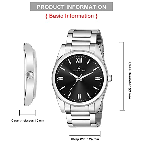 SWADESI STUFF Black Dial Silver Stainless Steel Strap Classy and Luxury Analog Watch for Men - Image 3