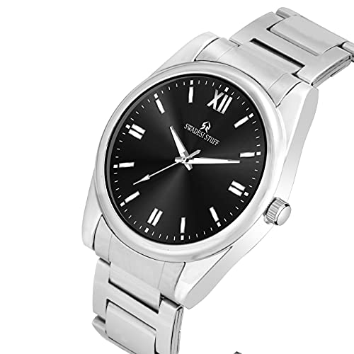 SWADESI STUFF Black Dial Silver Stainless Steel Strap Classy and Luxury Analog Watch for Men - Image 2