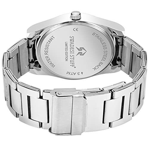 SWADESI STUFF Black Dial Silver Stainless Steel Strap Classy and Luxury Analog Watch for Men - Image 5