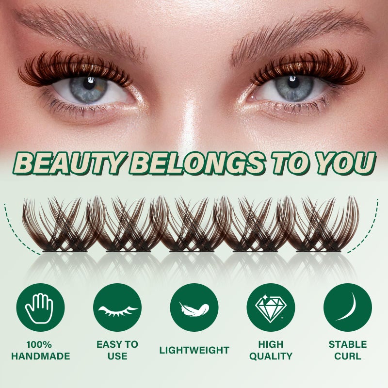 KEYYOU Brown Lash Clusters 144pcs Eyelash Clusters 8-18MIX D Curl Cluster Lashes Soft Wispy Lash Clusters Natural Look Brown DIY Lash Extension At Home(Brown02-D-8-18MIX) - Image 4
