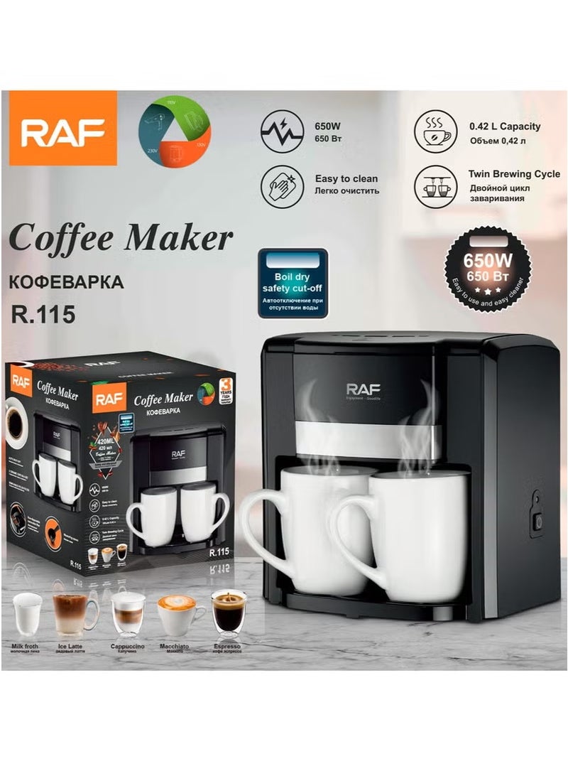 آر إيه أف ماكينة قهوة صغيرة شبه أوتوماتيكية منزلية ماكينة قهوة أمريكية بتنقيط مزدوج الكأس وعاء موكا أوتوماتيكي - Image 3