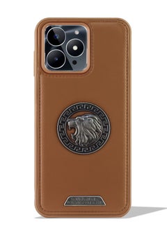 Generic Leather Case With Metal Logo Silicone tpu Frame For iphone 16 Pro Max (Brown) 