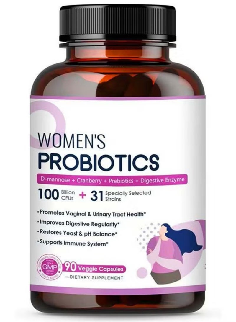 بروبيوتيك لايف للنساء – 100 مليار وحدة CFU، 31 سلالة، 90 كبسولة – مع البريبايوتكس العضوي والتوت البري – يدعم الهضم والمناعة - Image 1