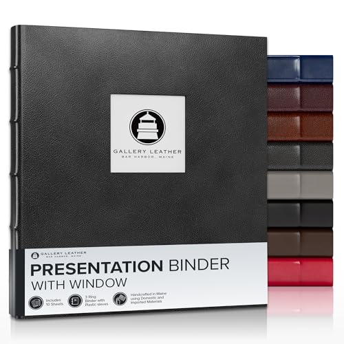 Gallery Leather 3 Ring Binder with Plastic Sleeves, Includes 10 Sheets, Sheet Size: 8.5" x 11" - Presentation Binder Rings with Window and Hubbed Spine, Thick: 1.25" Belfast Black - Image 1