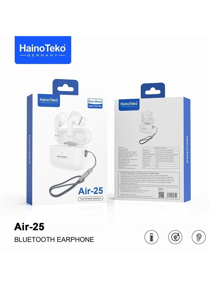 Haino Teko Haino Teko Wireless AIR-25 In-Ear Bluetooth Earphone Free Cover With Hook Original Quality Compatible For IOS And Androids WHITE - Image 1