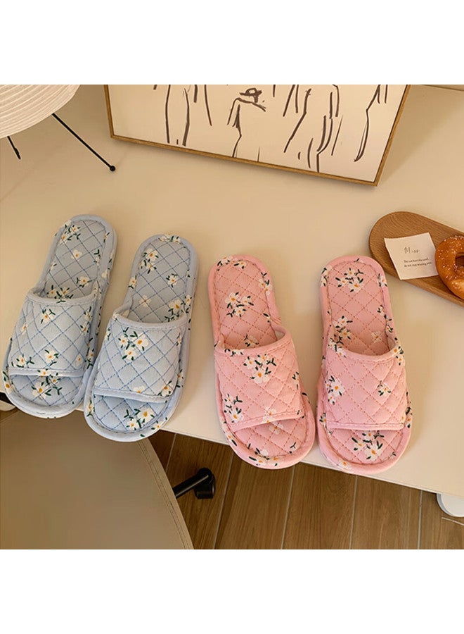 Footoppo Fabric Korean-style Slide Sandals For Women, Bedroom Soft-soled Silent Wooden Floor Cloth-bottom Slippers, Ladies' Home Cotton Slippers - Image 2