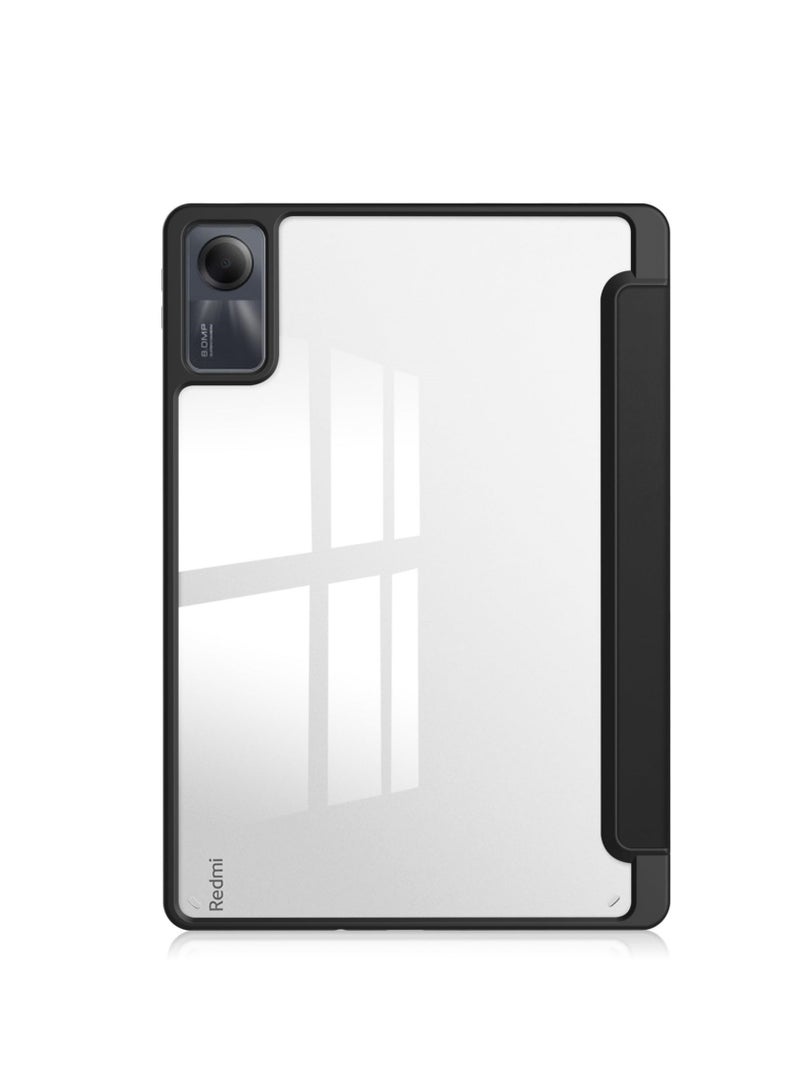 Case For Xiaomi Redmi Pad SE 11.0 Inch Released 2023 Smart Slim Folio Stand Auto Sleep/Wake Cover with Pencil Slot Clear Transparent Back Shell (Black) - Image 2