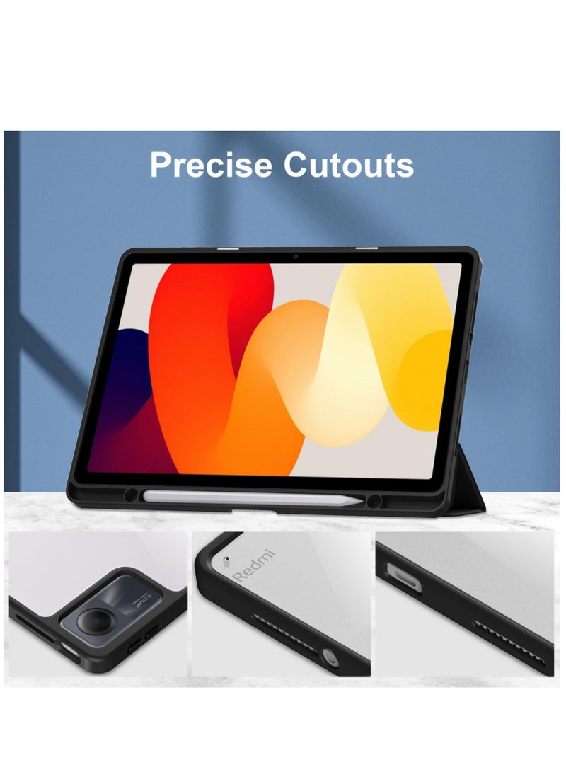 Case For Xiaomi Redmi Pad SE 11.0 Inch Released 2023 Smart Slim Folio Stand Auto Sleep/Wake Cover with Pencil Slot Clear Transparent Back Shell (Black) - Image 3