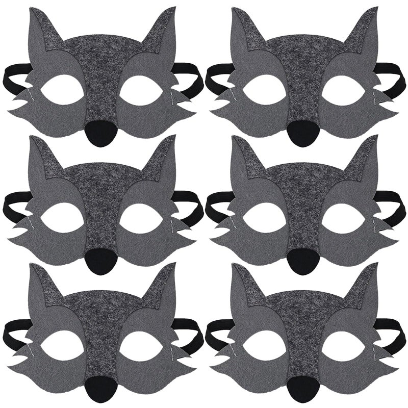 FUIPVGI 6 PCS Wolf Animals Felt Animals Masks for Kids Kids Animal Masks Half Face Wolf Halloween Felt Masks Wolf Masks for Kids Cosplay Costume Party Favors for Safari or Jungle Themed Parties (Grey) - Image 1