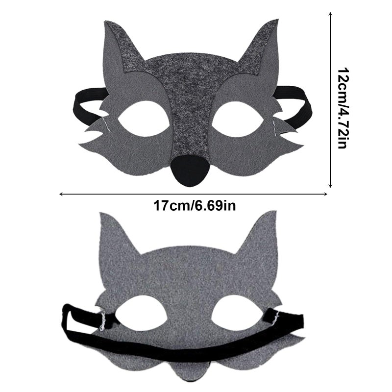 FUIPVGI 6 PCS Wolf Animals Felt Animals Masks for Kids Kids Animal Masks Half Face Wolf Halloween Felt Masks Wolf Masks for Kids Cosplay Costume Party Favors for Safari or Jungle Themed Parties (Grey) - Image 2