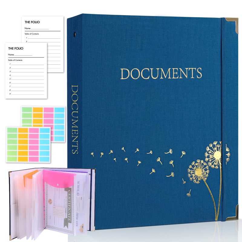 XKDOUS Important Document Organizer with 9 Pockets, Aesthetic Folio Folders 3-Ring Accordion Storage Binders Linen Expanding File Folder for Papers, Documents and Files - Image 1