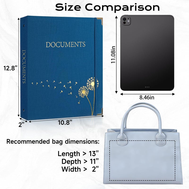 XKDOUS Important Document Organizer with 9 Pockets, Aesthetic Folio Folders 3-Ring Accordion Storage Binders Linen Expanding File Folder for Papers, Documents and Files - Image 2