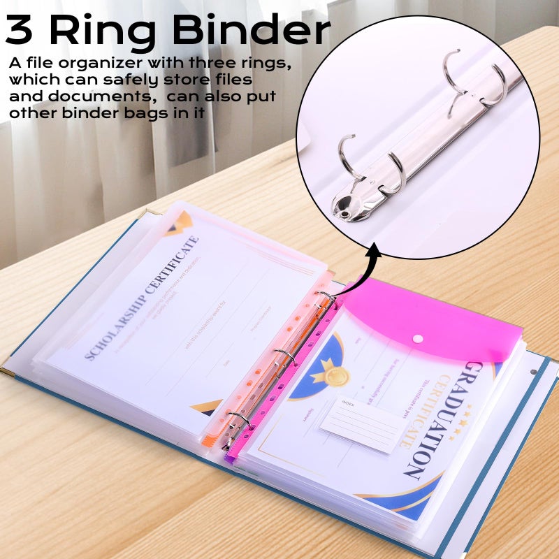 XKDOUS Important Document Organizer with 9 Pockets, Aesthetic Folio Folders 3-Ring Accordion Storage Binders Linen Expanding File Folder for Papers, Documents and Files - Image 5