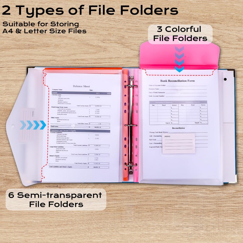 XKDOUS Important Document Organizer with 9 Pockets, Aesthetic Folio Folders 3-Ring Accordion Storage Binders Linen Expanding File Folder for Papers, Documents and Files - Image 3
