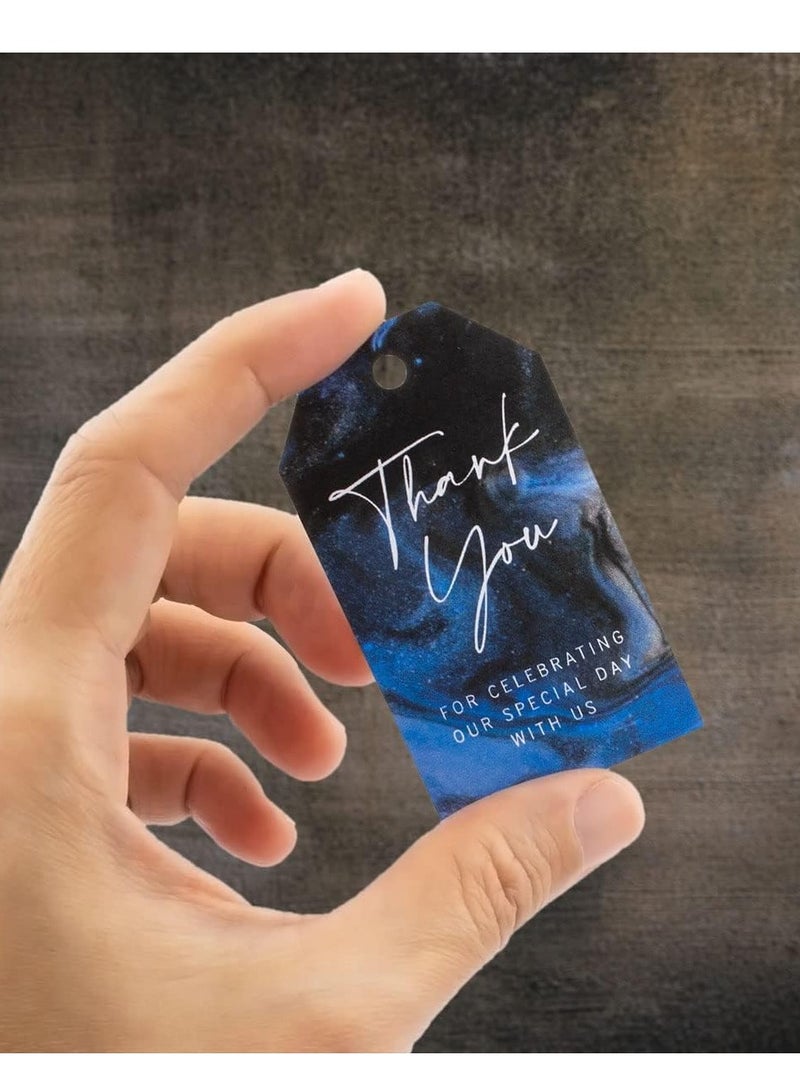 ٥٠ مجموعة كروت ورقية هدايا شكر لحفلات الزفاف ، بموضوع الألوان المائية السماوية (أزرق أسود سماوي) - Image 3