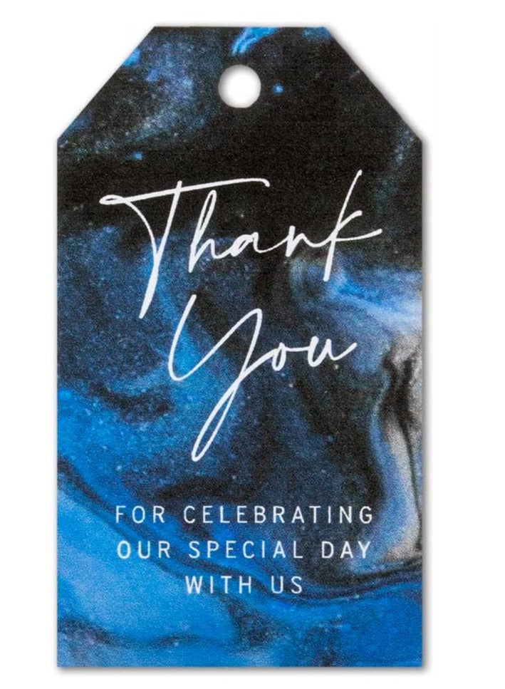 ٥٠ مجموعة كروت ورقية هدايا شكر لحفلات الزفاف ، بموضوع الألوان المائية السماوية (أزرق أسود سماوي) - Image 1