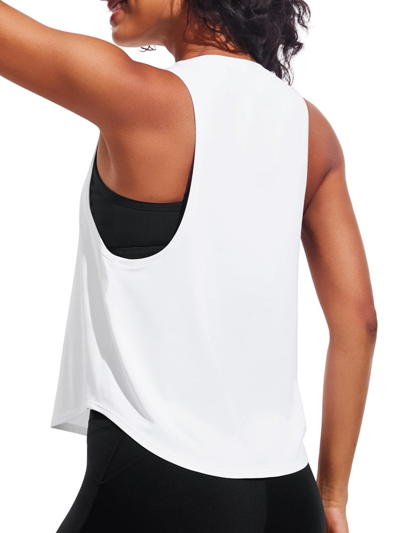 JOYSPELS Workout Tank Tops for Women, Quick Dry Ice Silk Athletic Running Shirts, Loose Fit Sleeveless Gym Tops White - Image 2
