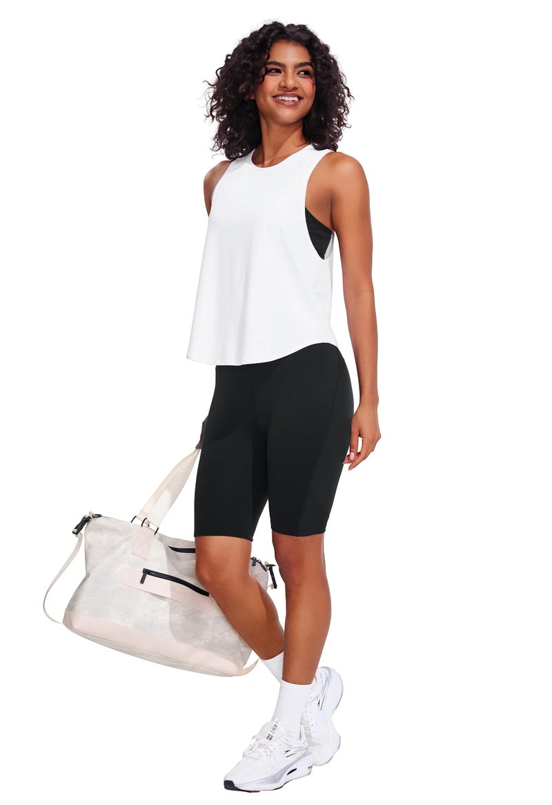 JOYSPELS Workout Tank Tops for Women, Quick Dry Ice Silk Athletic Running Shirts, Loose Fit Sleeveless Gym Tops White - Image 5