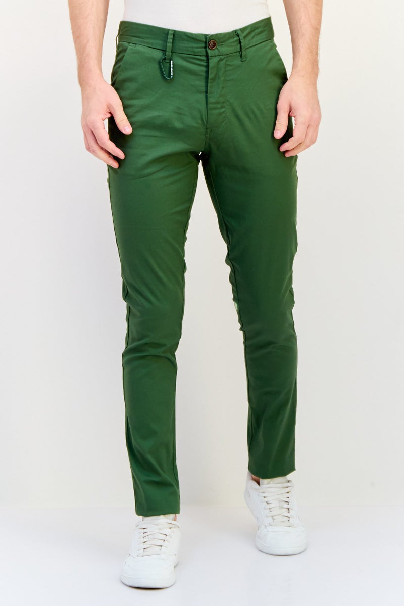 SALSA Men Slim Fit Solid Chino Pants, Dark Olive - Image 1