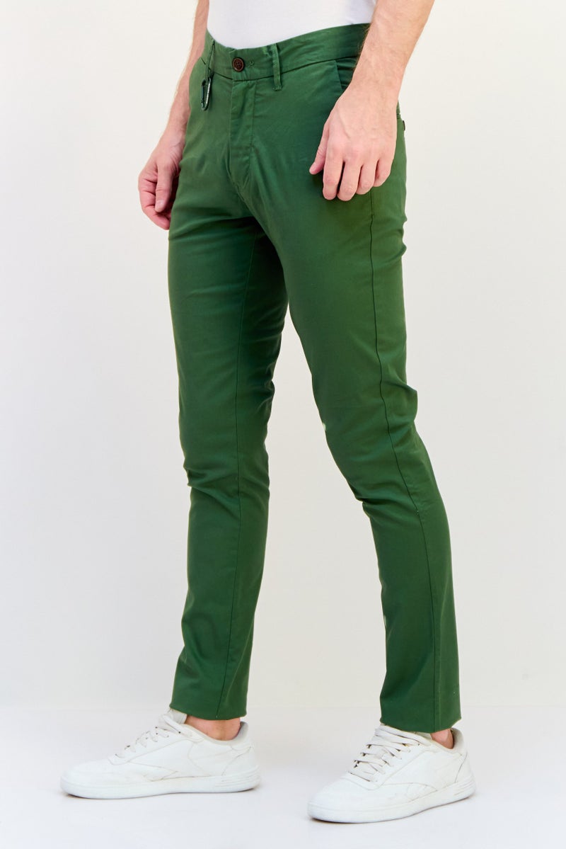 SALSA Men Slim Fit Solid Chino Pants, Dark Olive - Image 3