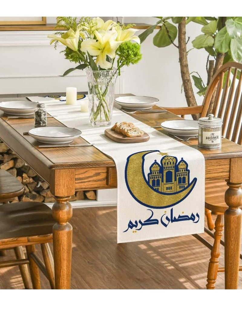 عام 1 قطعة راية العيد المبارك مائدة الطعام + 4 قطع مائدة الطعام وسادة رمضان كريم مائدة الطعام الديكور مصباح نجمة مجموعة ديكور رمضان - Image 2