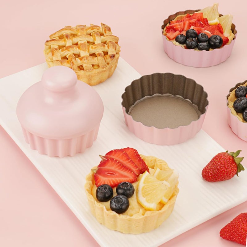 LIFVCNT 1 Inch Deep Mini Tart Pan Set, 6PCS 3.6 Inch Tart Pans with Removable Bottom and Tart Tamper, Nonstick & Durable Bakeware, Ideal for Mini Pies, Tarts, Quiches, Cheesecakes, (Pink) - Image 3