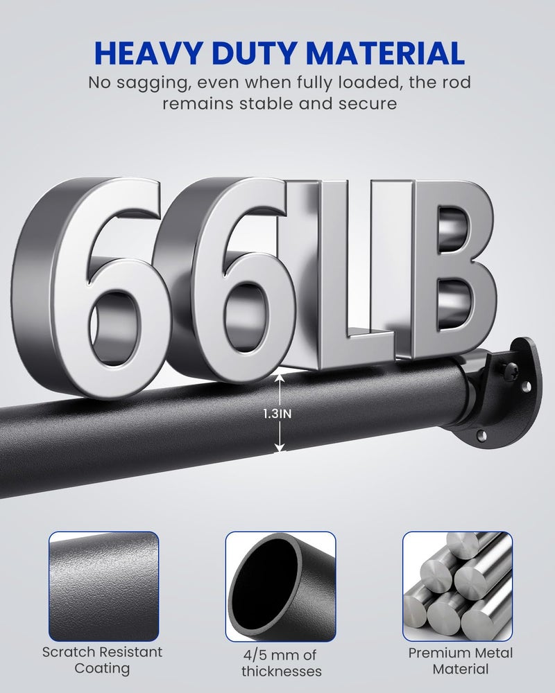 Supforce Closet Rods for Hanging Clothes, 17 to 69 Inches Stepless Adjustable Metal Closet Rod, 1.3 Inches Heavy Duty Clothes Hanging Rod for Closet Wardrobes Laundry RV, Black - Image 3