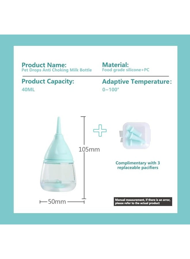Kitten Bottles for Nursing,Puppy Bottles for Nursing Puppy Milk, Anti-Choking Puppy Feeder Design,with 3pcs Replaceable and Reusable Silicone Nipples for Feeding Newborn Pets (Blue, 40ml+3pcs) - Image 4