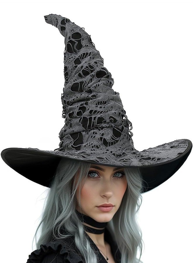 HOMELEX Wicked Witch Hat Broken Holes Adult Witches Hat Halloween Costume Accessory - Image 1