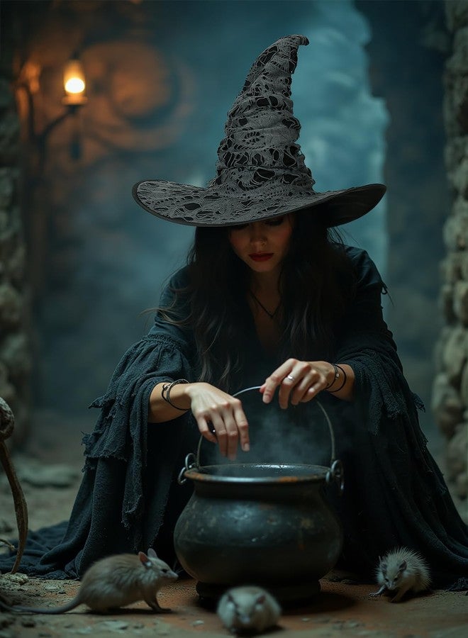 HOMELEX Wicked Witch Hat Broken Holes Adult Witches Hat Halloween Costume Accessory - Image 5