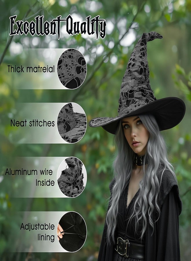 HOMELEX Wicked Witch Hat Broken Holes Adult Witches Hat Halloween Costume Accessory - Image 2