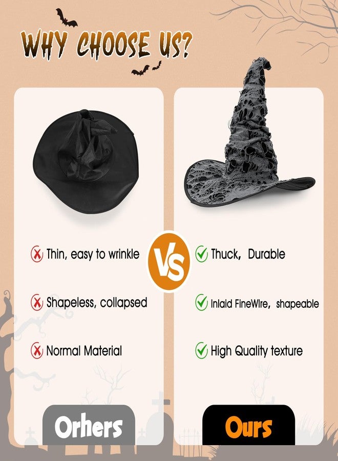 HOMELEX Wicked Witch Hat Broken Holes Adult Witches Hat Halloween Costume Accessory - Image 3