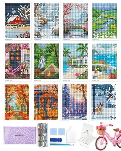 Forever young Foreveryoung Minigem Small Diamond Art Kits for Beginners 12Pcs Square Drill Diamond Painting Kits for Adults 3Hour Painting PostcardStyle Mini Diamond Art Kits for Adults 5x7 Inch Twelve Months - Image 1