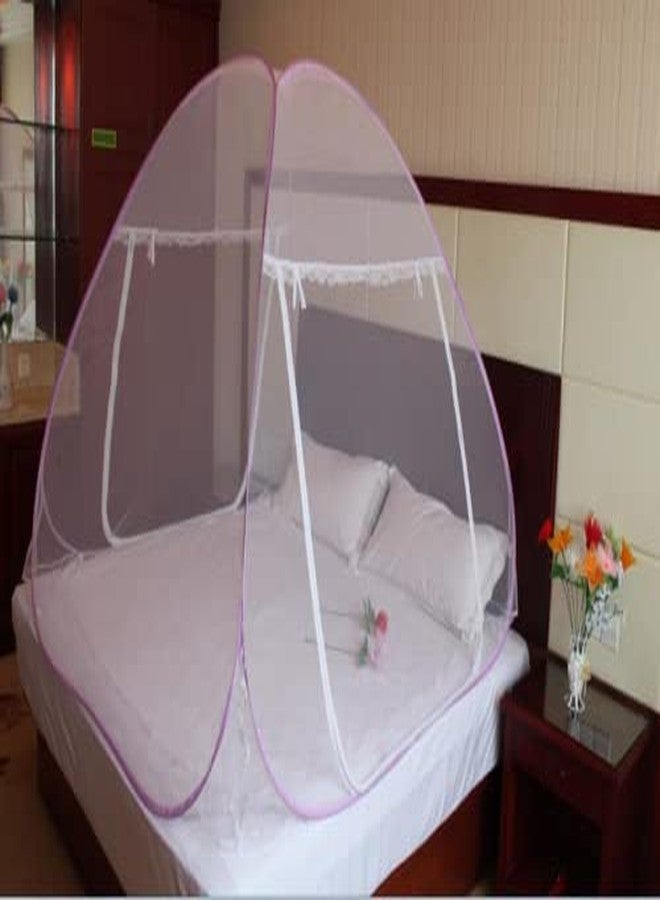 Ans Mosquito net for Double Bed King Size net Foldable with 2 Doors PVC Coated Steel Wire Polyester (Purple) - Image 1
