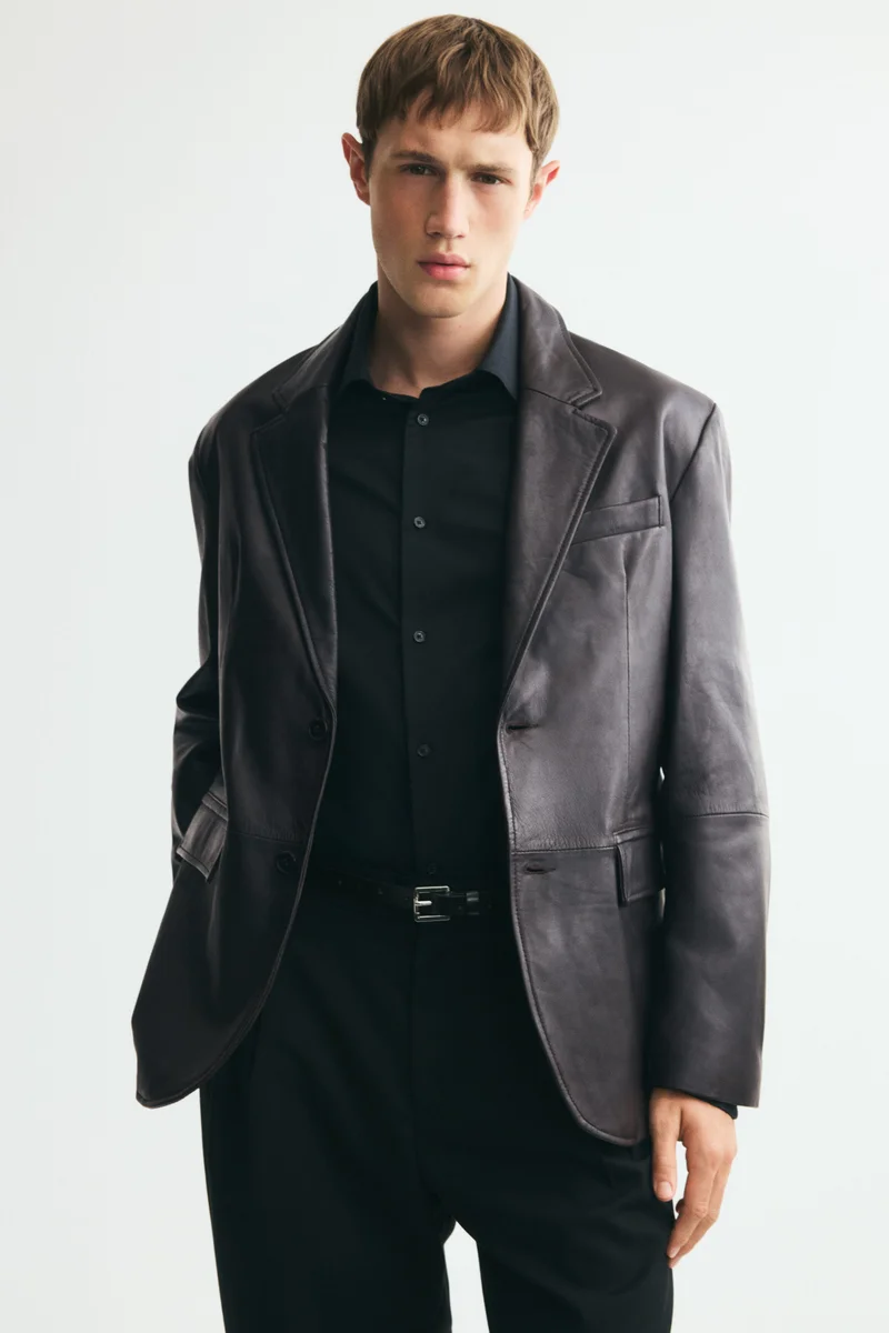 Single-breasted leather jacket