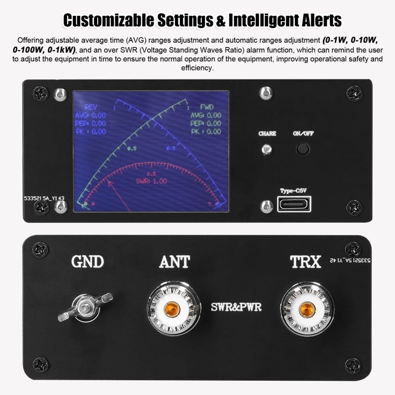 Full Touchscreen Shortwave Power Meter Portable Standing-waves Meter with Over Voltage Standing Waves Ratio Alarm Support AVG Time Adjustment Function - Image 5