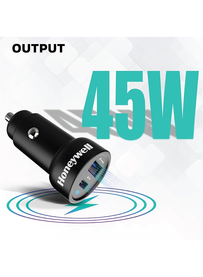 Honeywell 45W Ultrafast Car Charger Dual Port 45W Type C Pd And 18W Usb A Port For Iphone Series16/15/14/13/12/11 Google Pixel Samsung Galaxy Ipad And Oneplus With Pps Support - Black - Image 3