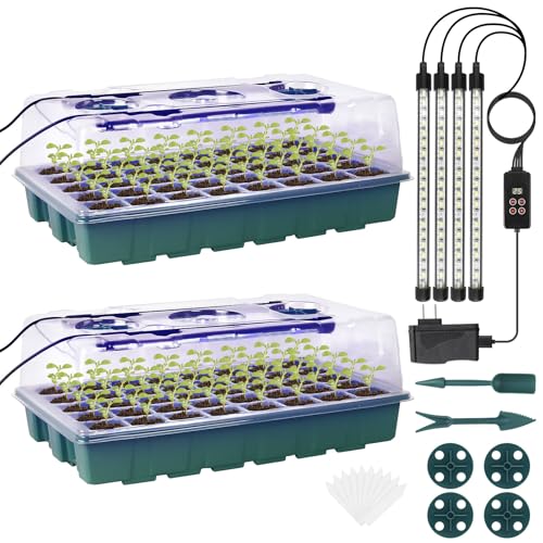 Sondiko Seed Starter Tray with Grow Light, Intelligent Display Digital Controller, 80 Cells Seed Starter Kit with Humidity Dome, Adjustable Brightness Indoor Plants Germination Kit(2 Pack) - Image 1