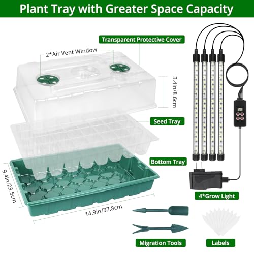 Sondiko Seed Starter Tray with Grow Light, Intelligent Display Digital Controller, 80 Cells Seed Starter Kit with Humidity Dome, Adjustable Brightness Indoor Plants Germination Kit(2 Pack) - Image 3