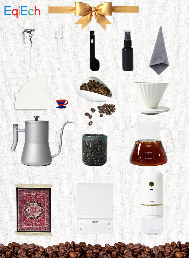 EqiEch V60 Coffee Maker Set Include Cordless Rechargeable Electric Coffee Grinder and Coffee Scale with Timer Drip Coffee Tools Kit Hand Brew Coffee Machine Accessories Suitable For 1-4 CUPS - Image 1