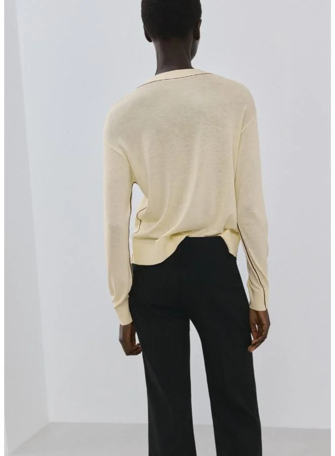 Mango V-Neck Sweater With Contrast Trim
