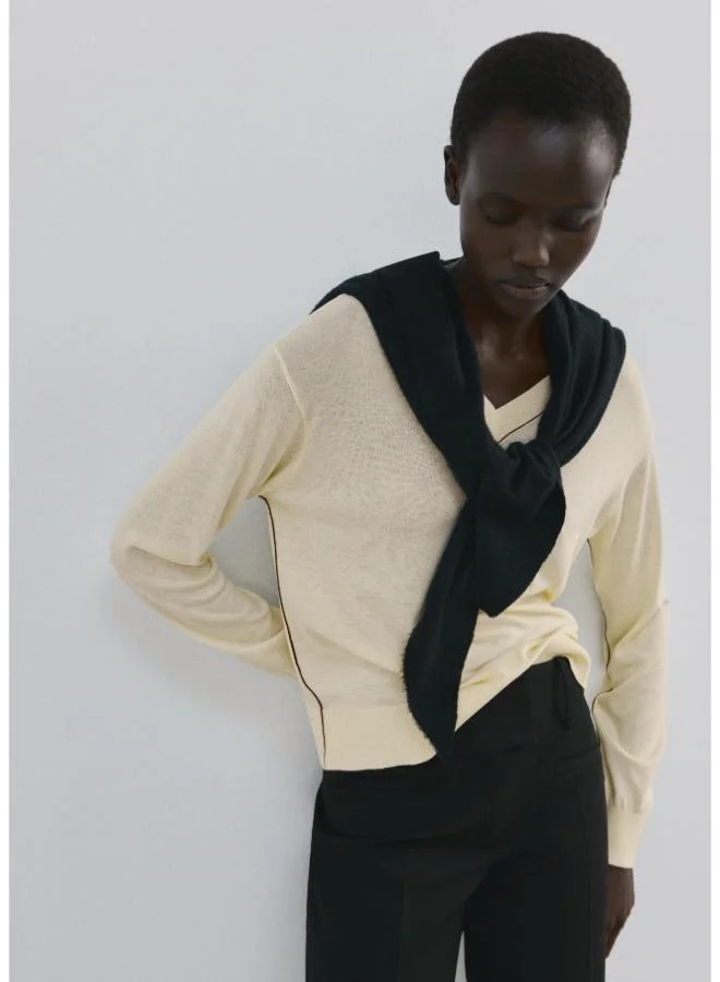 Mango V-Neck Sweater With Contrast Trim