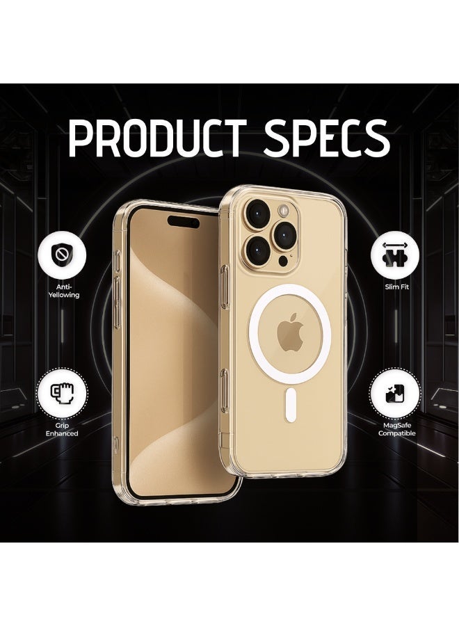 Raxoom iPhone 16 Pro Clear Magnetic Cover | Mag Safe Compatible | Hybrid Protective Crystal Clear Hard Back Case | Shockproof Silicone Frame | Anti Yellowing | Slim Transparent Case for Apple iPhone 16 Pro - Image 3