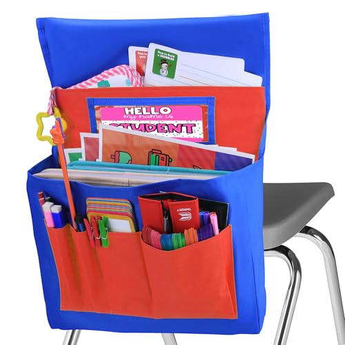 AKAYOK Chairback Buddy Pocket Chart, Chairback Pocket Chart, Chair Pockets for School Home Classroom Preschool Daycare, Seat Chair Storage Pocket with 6 Storage Pocket and Student Name Tag Slot (Red) - Image 1